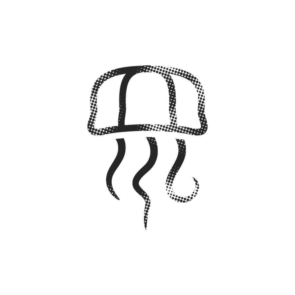 Jellyfish icon in halftone style. Black and white monochrome illustration. vector