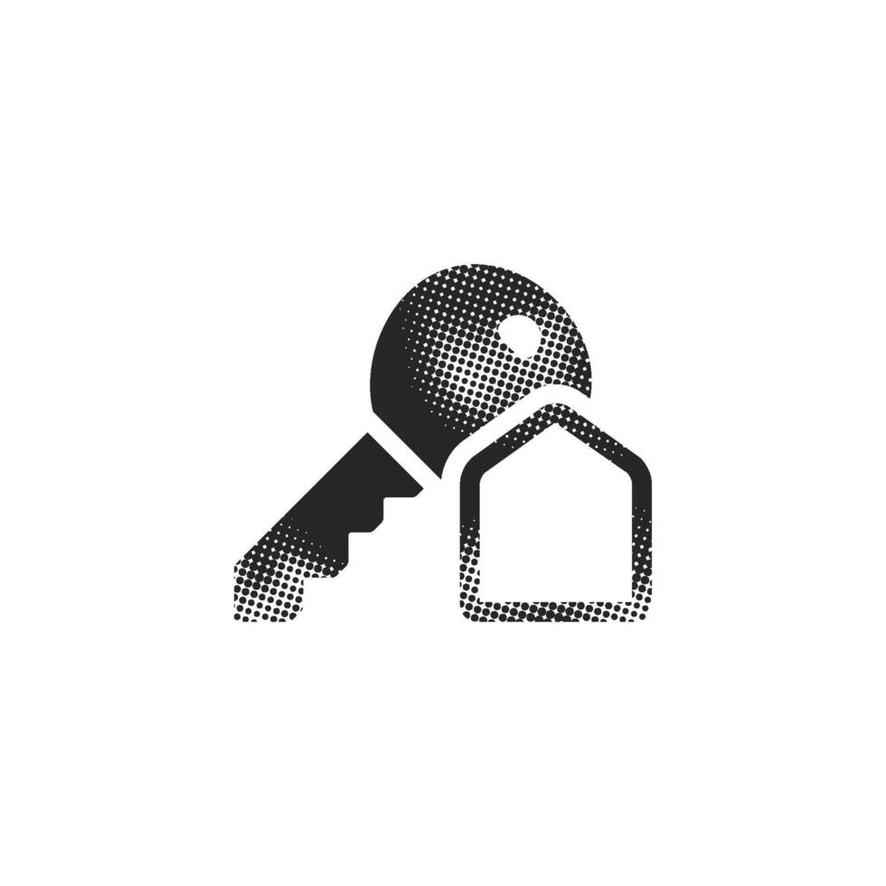 Key icon in halftone style. Black and white illustration vector