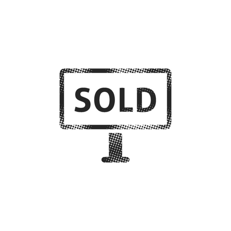 Sold out sign icon in halftone style. Black and white monochrome illustration. vector