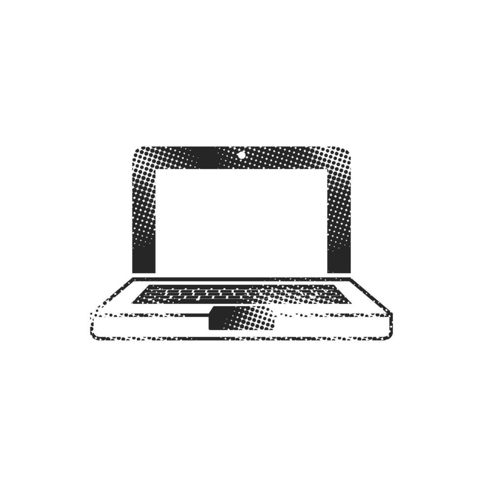 Laptops icon in halftone style. Black and white monochrome illustration. vector