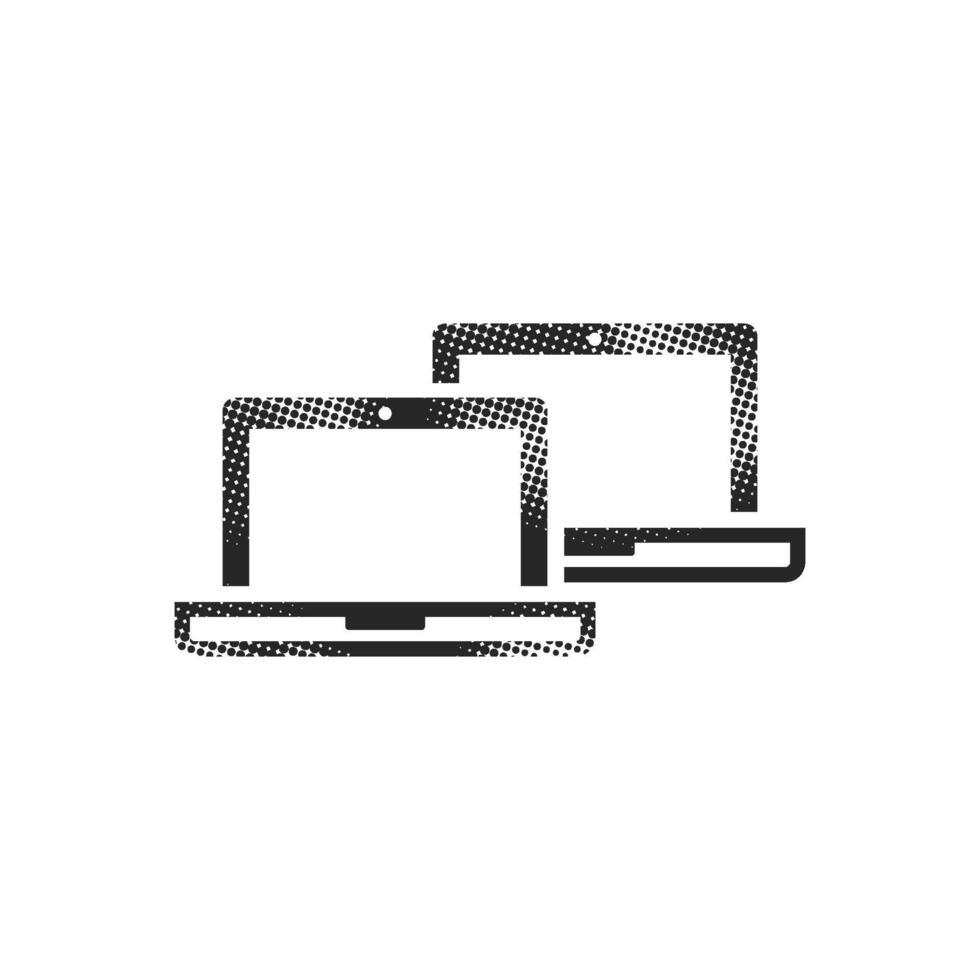 Laptops icon in halftone style. Black and white illustration vector