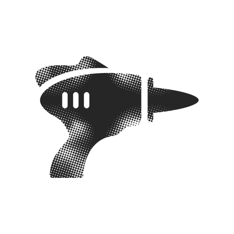 Toy laser gun icon in halftone style. Black and white monochrome illustration. vector