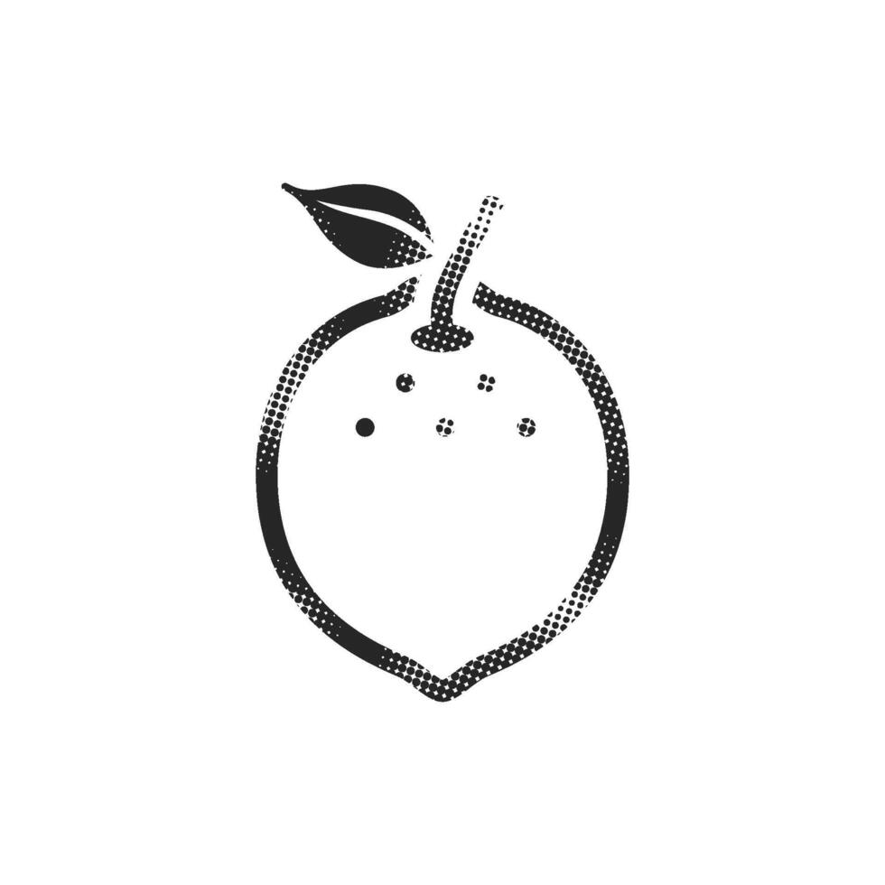 Lemon icon in halftone style. Black and white monochrome illustration. vector