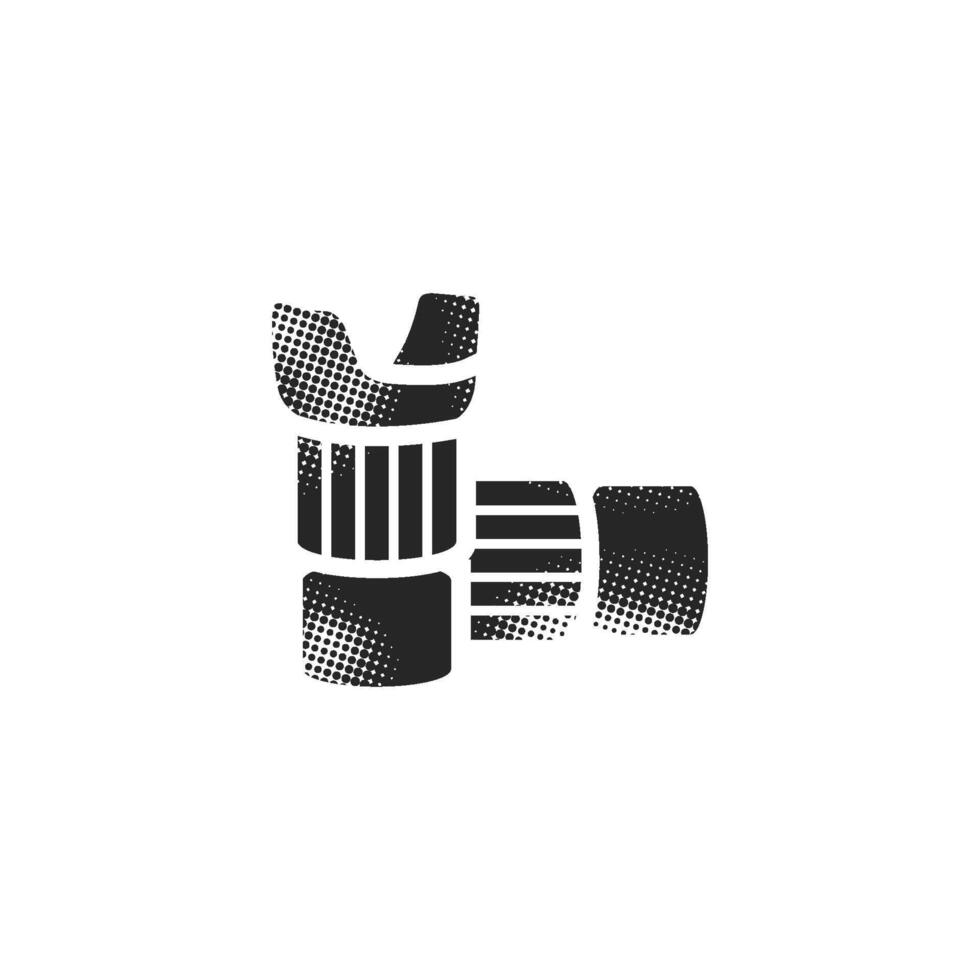 Camera lens icon in halftone style. Black and white monochrome illustration. vector