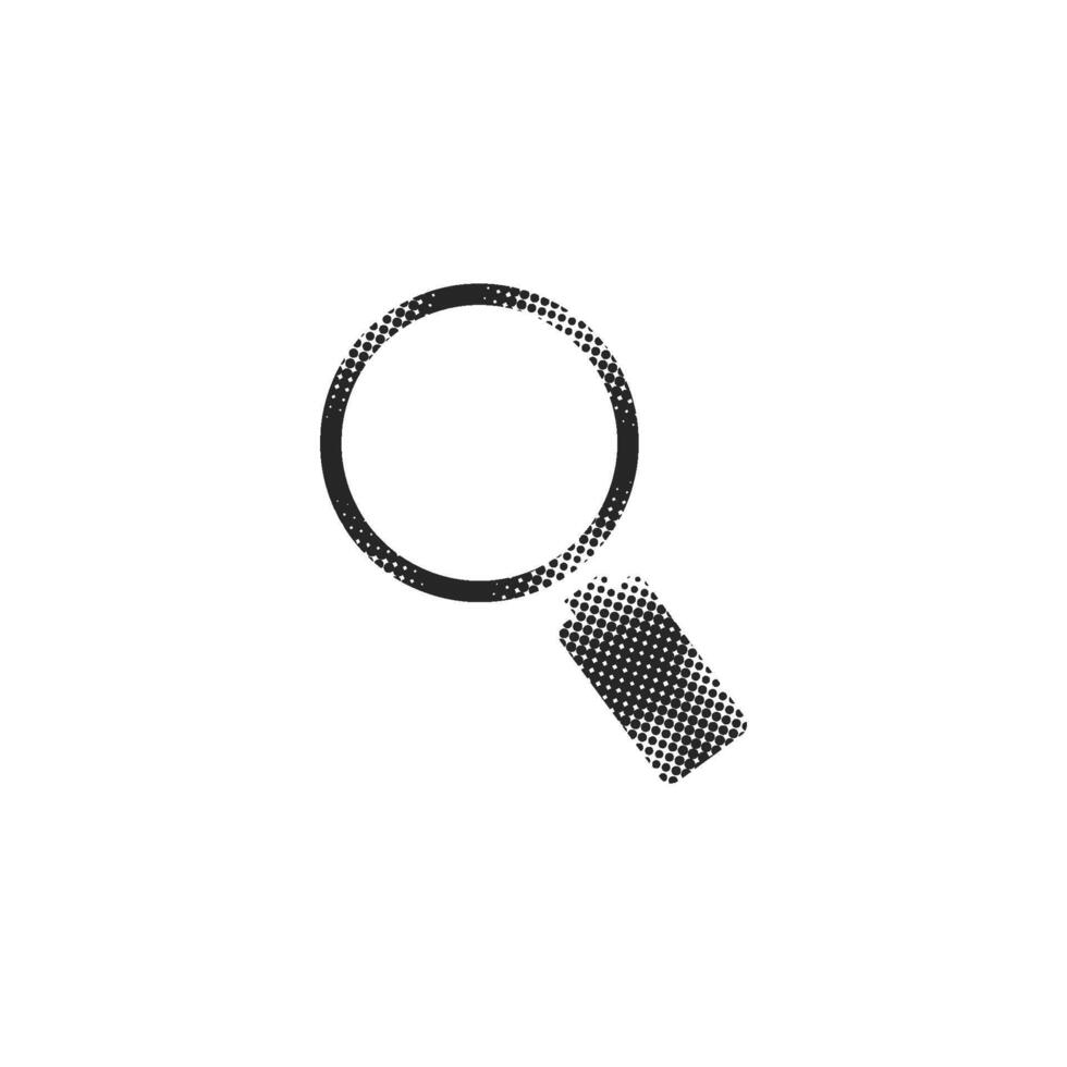 Magnifier icon in halftone style. Black and white monochrome illustration. vector
