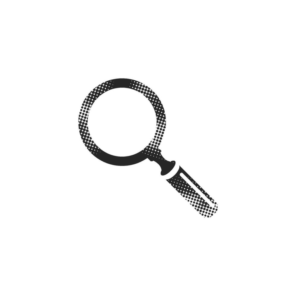 Magnifier icon in halftone style. Black and white monochrome vector