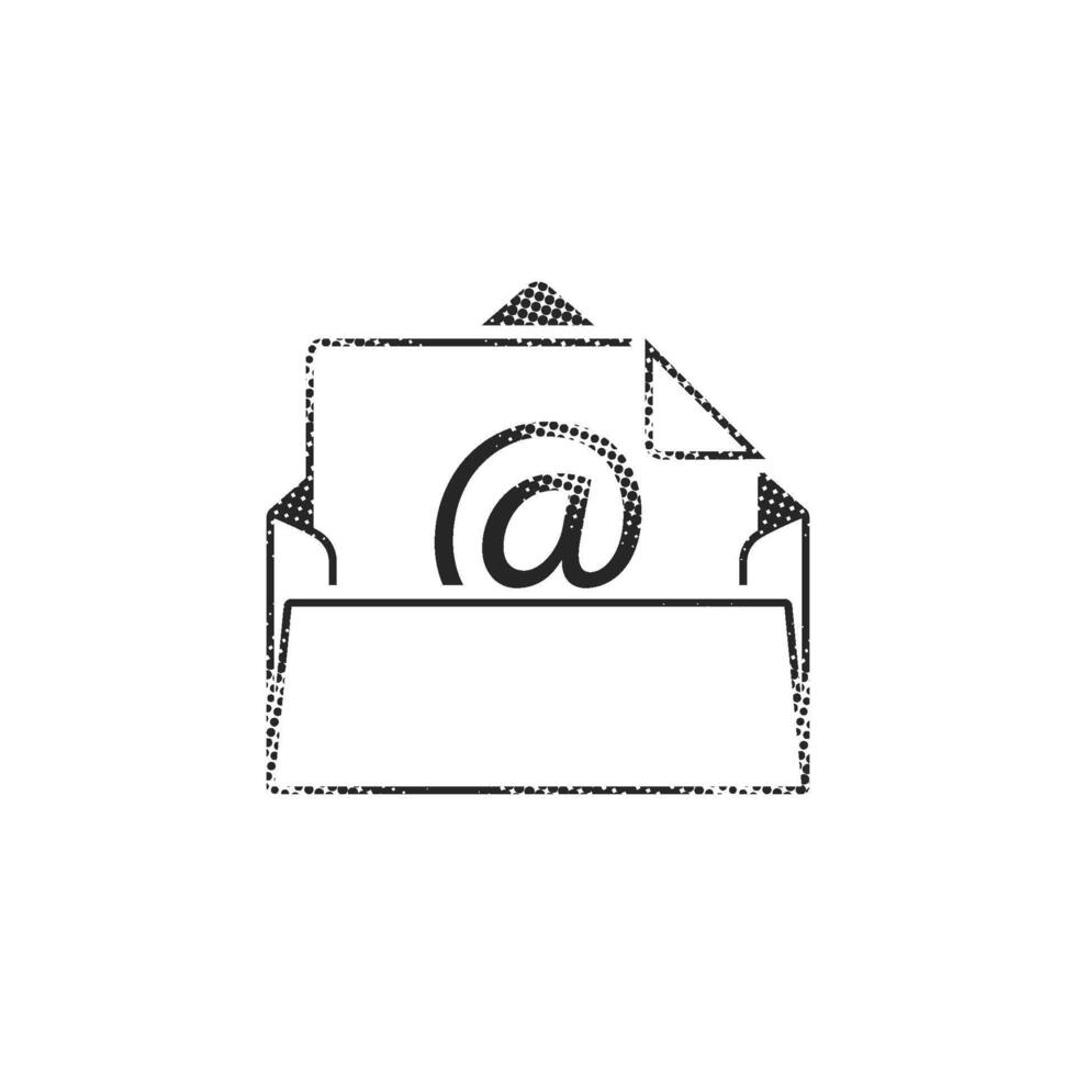 Email icon in halftone style. Black and white monochrome vector