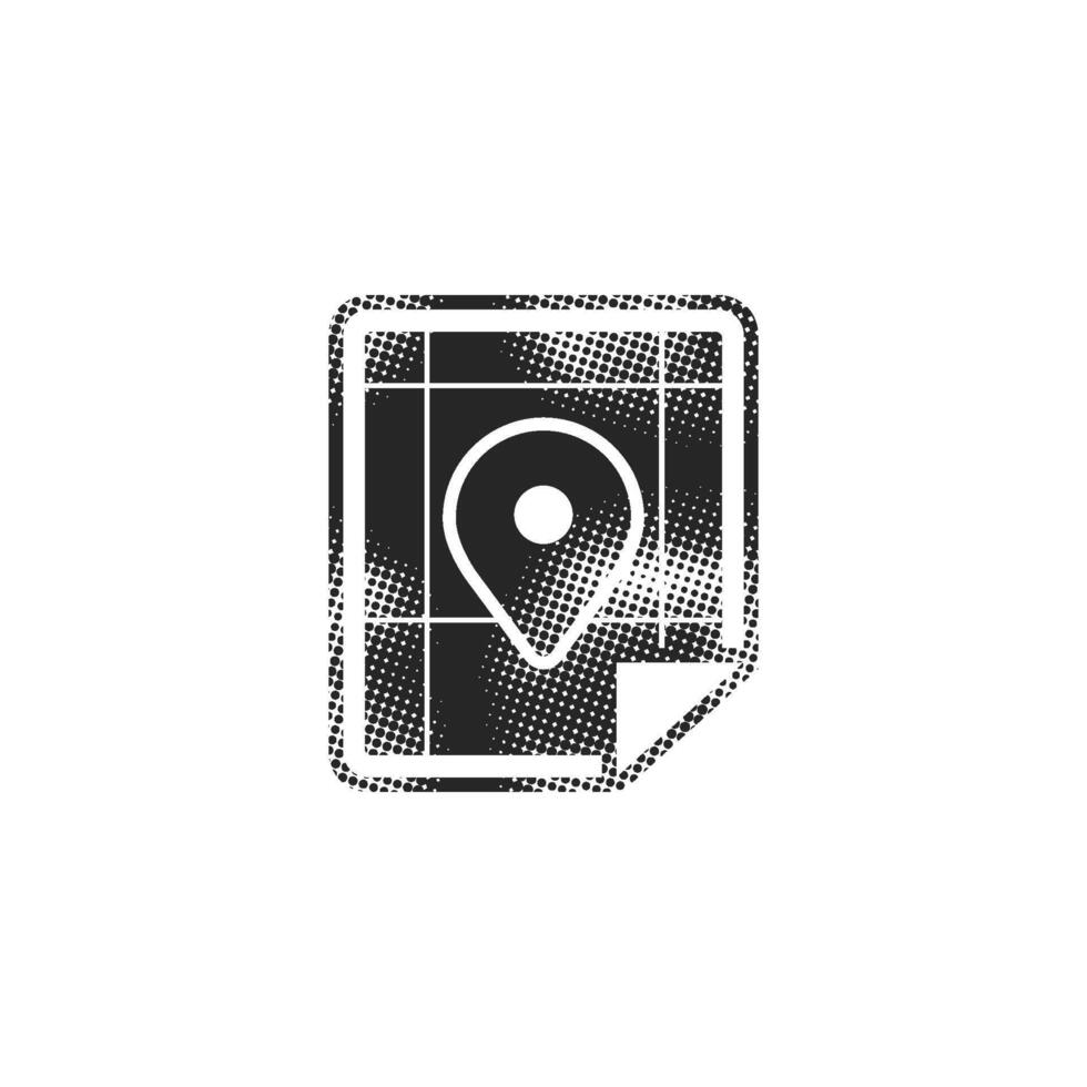 Map icon in halftone style. Black and white monochrome illustration. vector