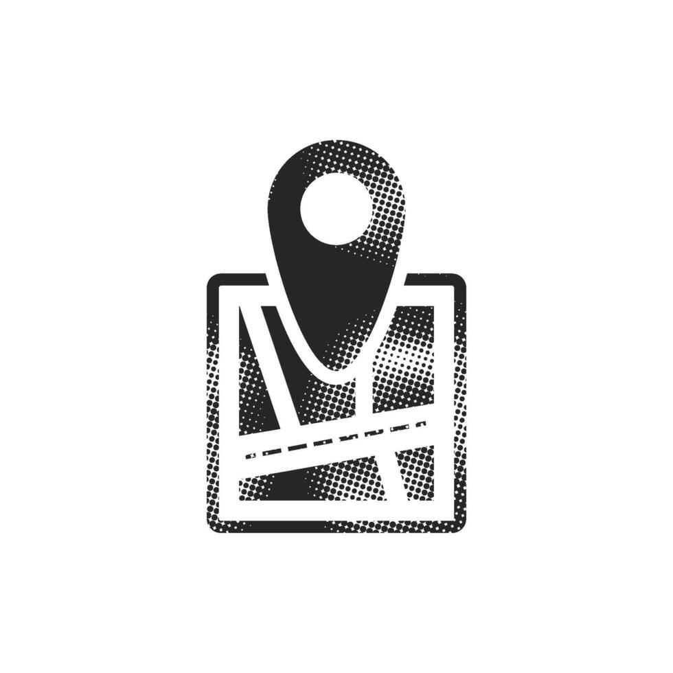 Pin location map icon in halftone style. Black and white illustration. vector
