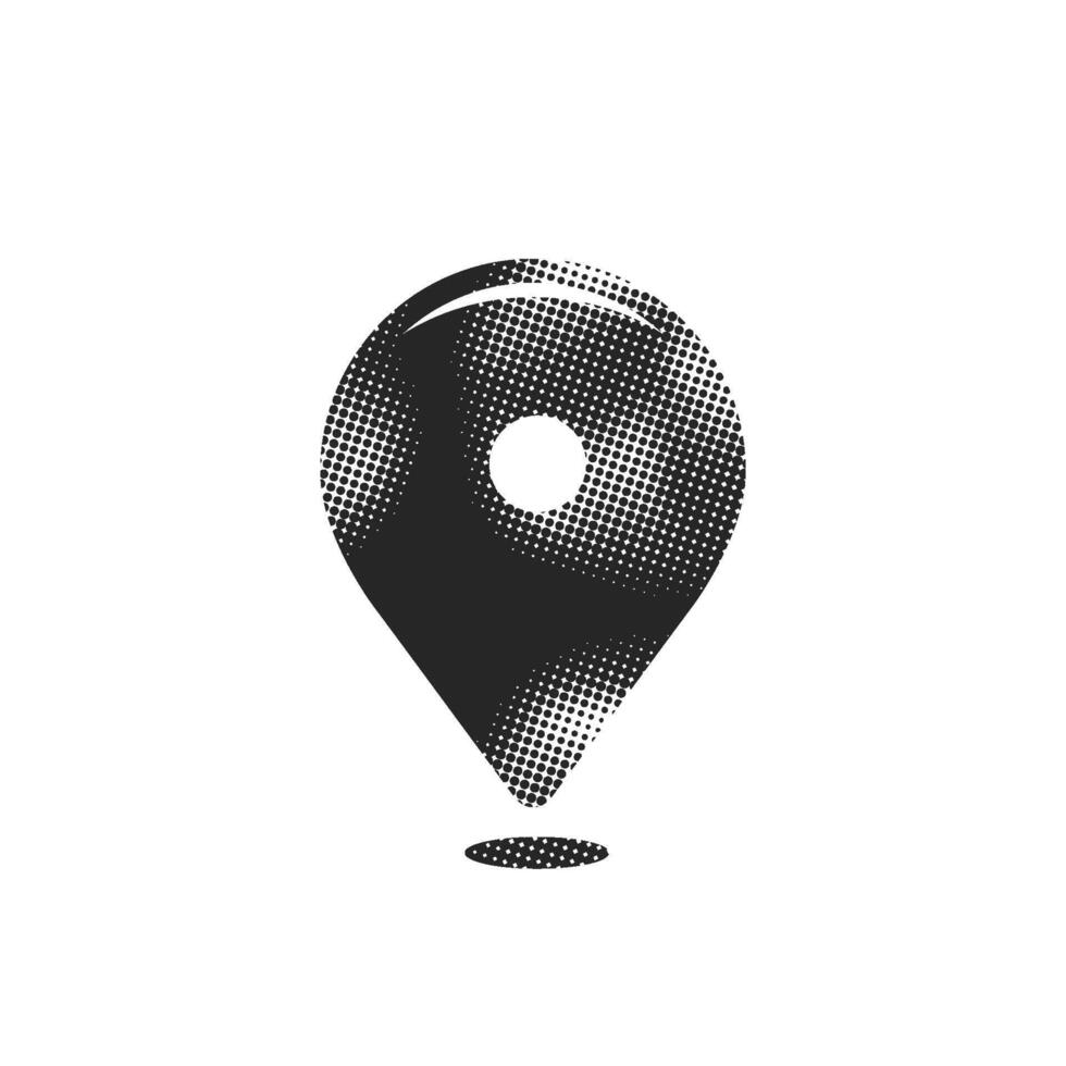 Pin location map icon in halftone style. Black and white monochrome illustration vector