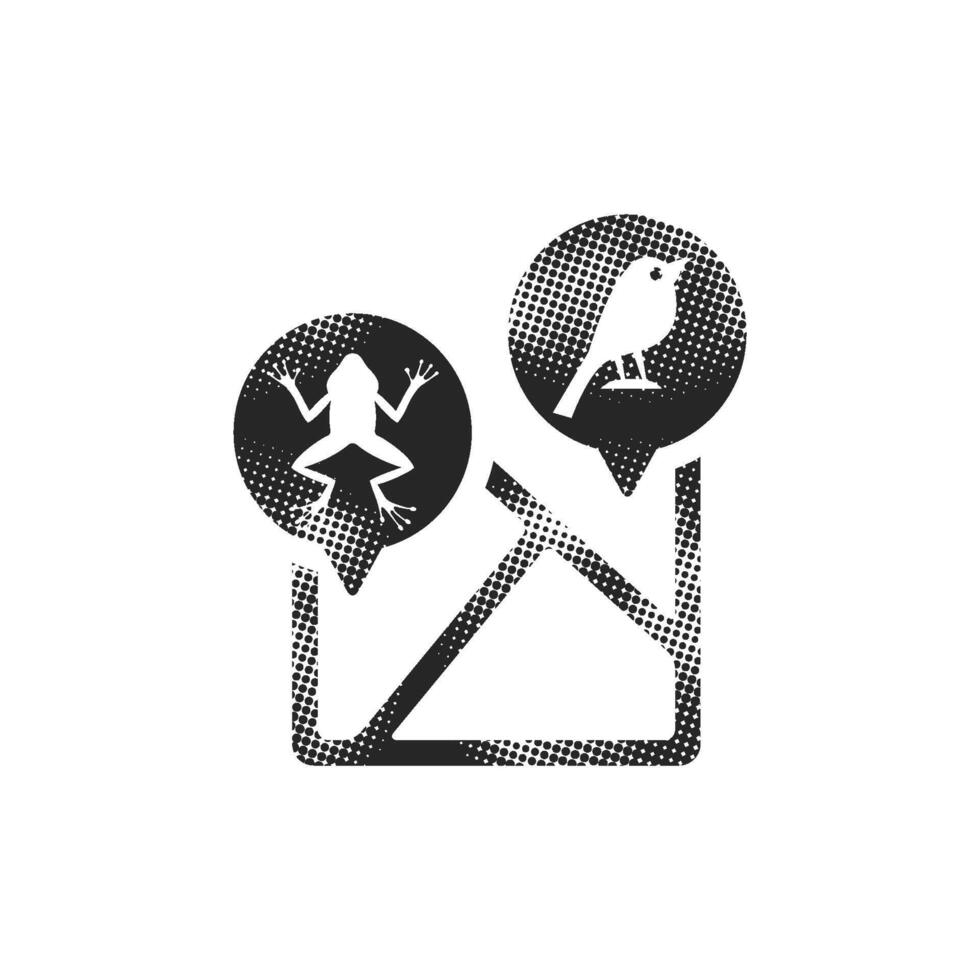 Zoo map icon in halftone style. Black and white monochrome illustration. vector