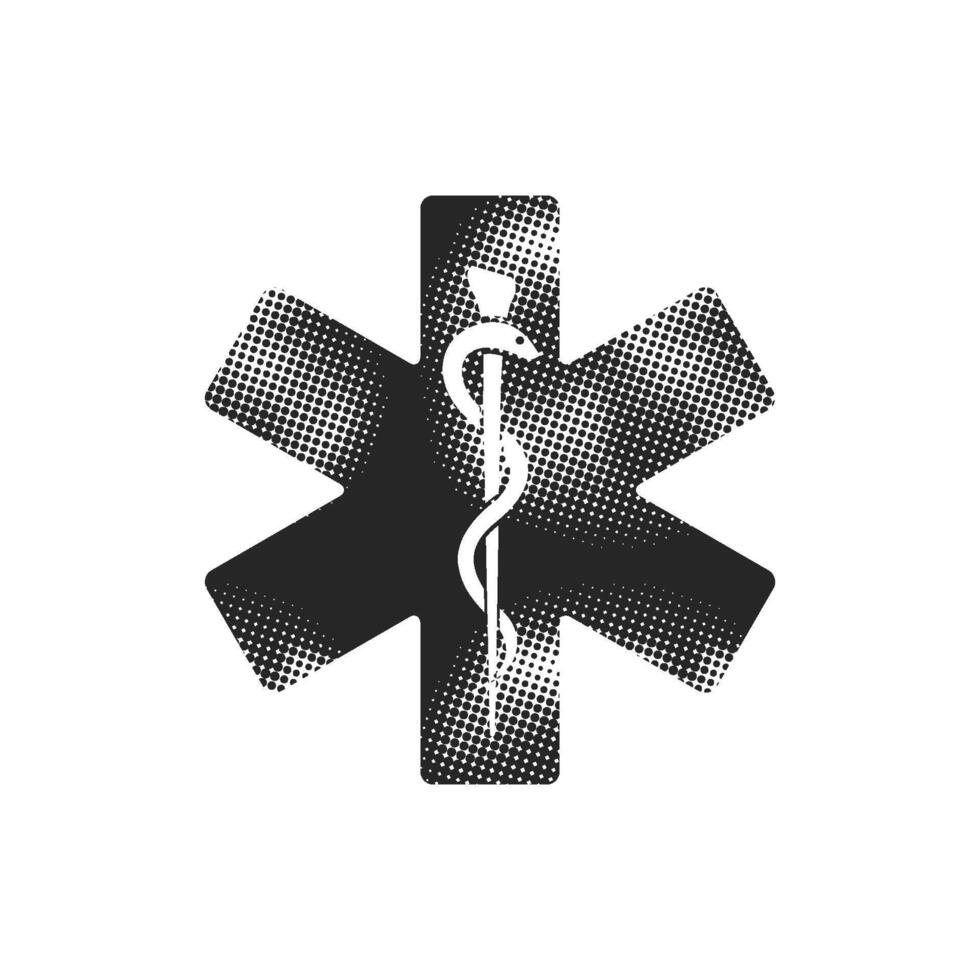Medical symbol icon in halftone style. Black and white monochrome illustration. vector
