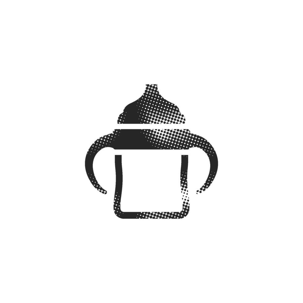 Milk bottle icon in halftone style. Black and white monochrome illustration. vector