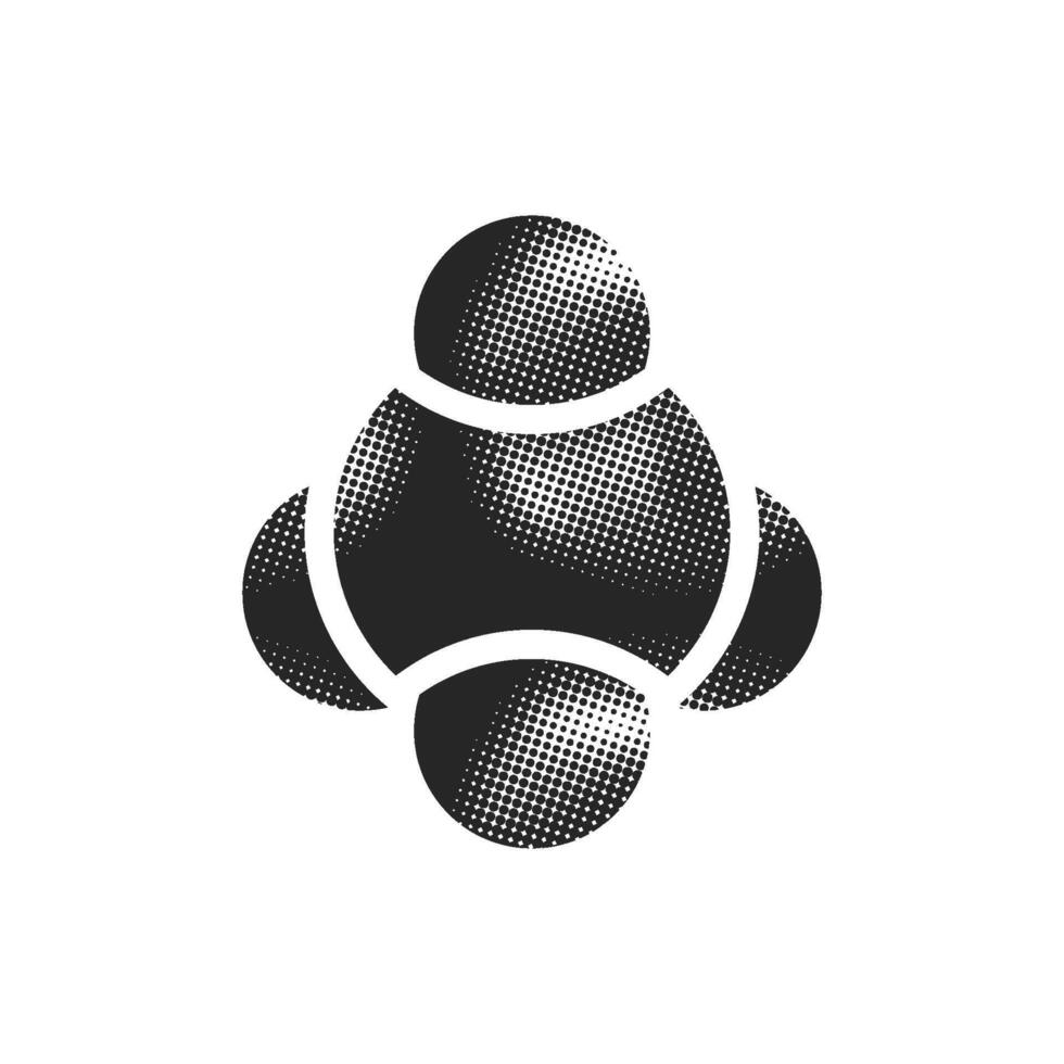 Molecules icon in halftone style. Black and white monochrome illustration. vector