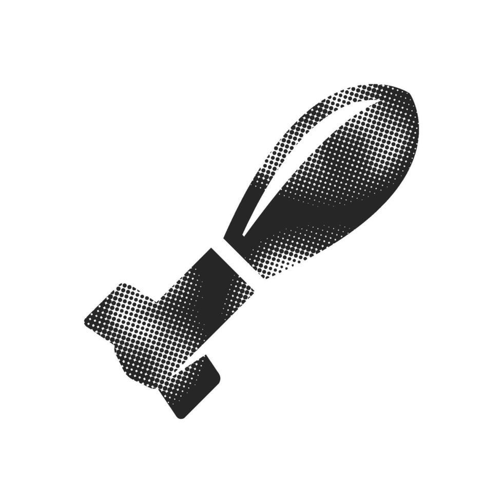 Mortar missile icon in halftone style. Black and white monochrome illustration. vector