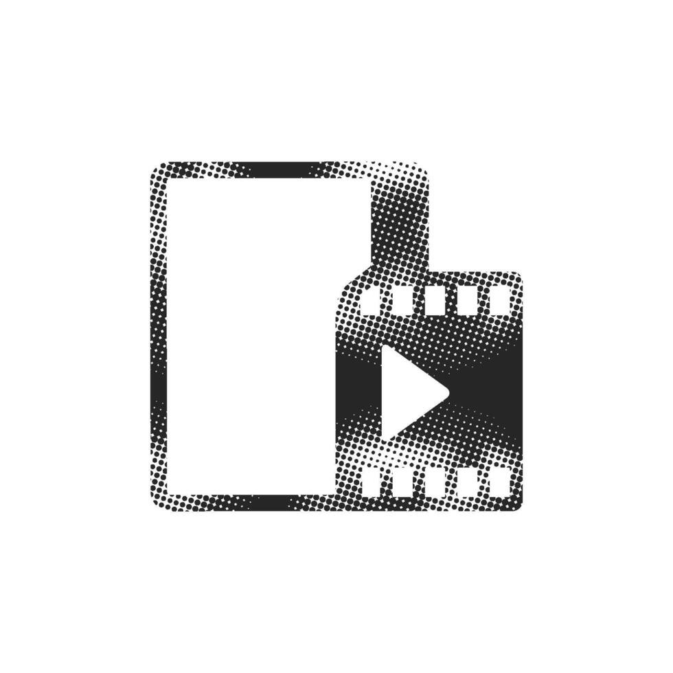 Cinema film icon in halftone style. Black and white monochrome vector
