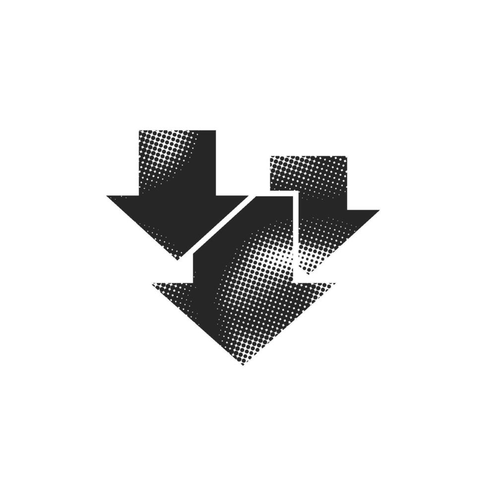 Multiple download arrow icon in halftone style. Black and white illustration. vector