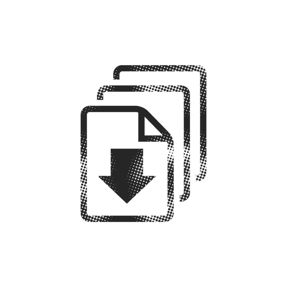 Multiple download arrow icon in halftone style. Black and white monochrome illustration. vector