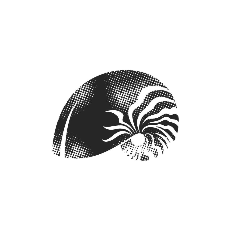 Nautilus icon in halftone style. Black and white monochrome illustration. vector