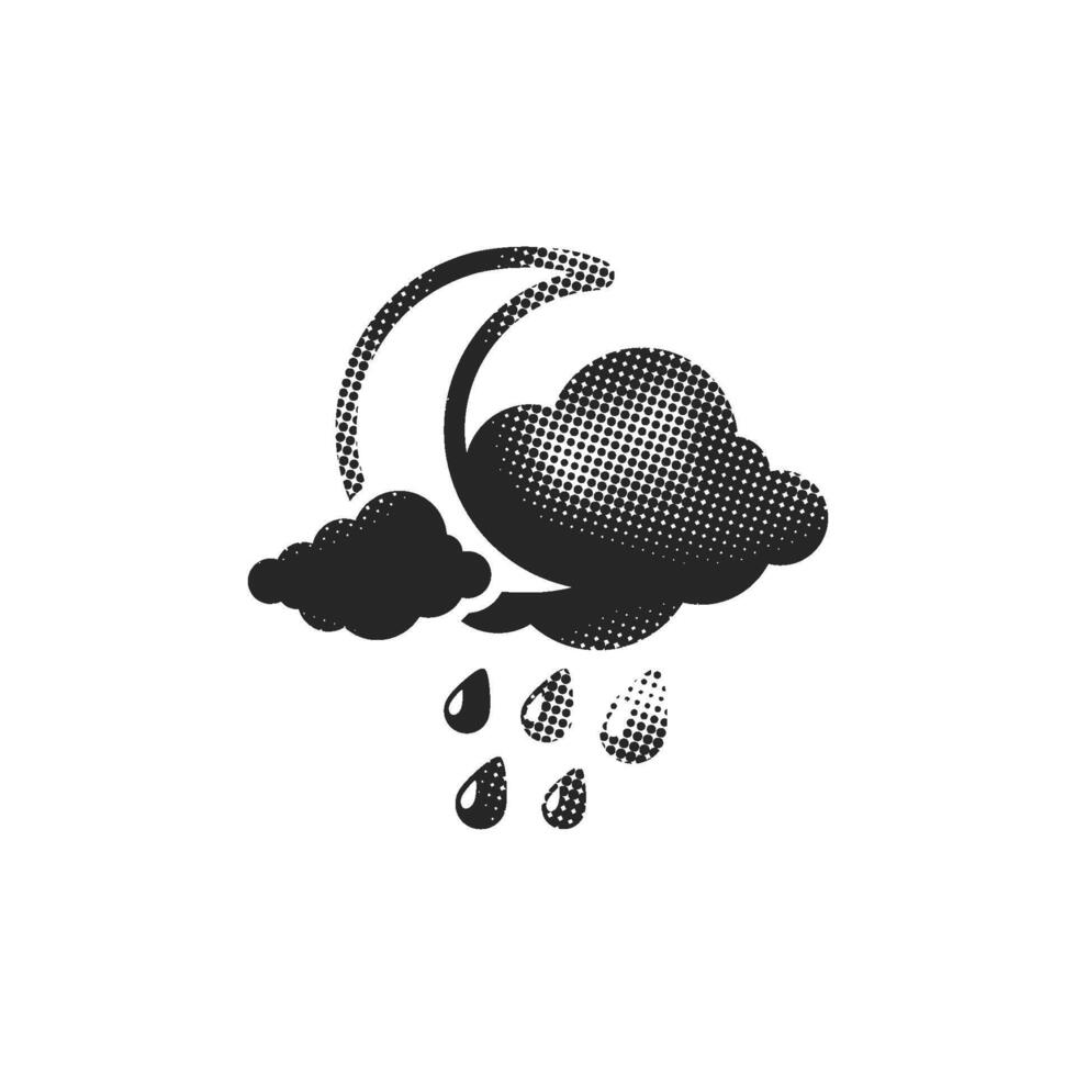 Weather overcast rainy icon in halftone style. Black and white monochrome illustration. vector