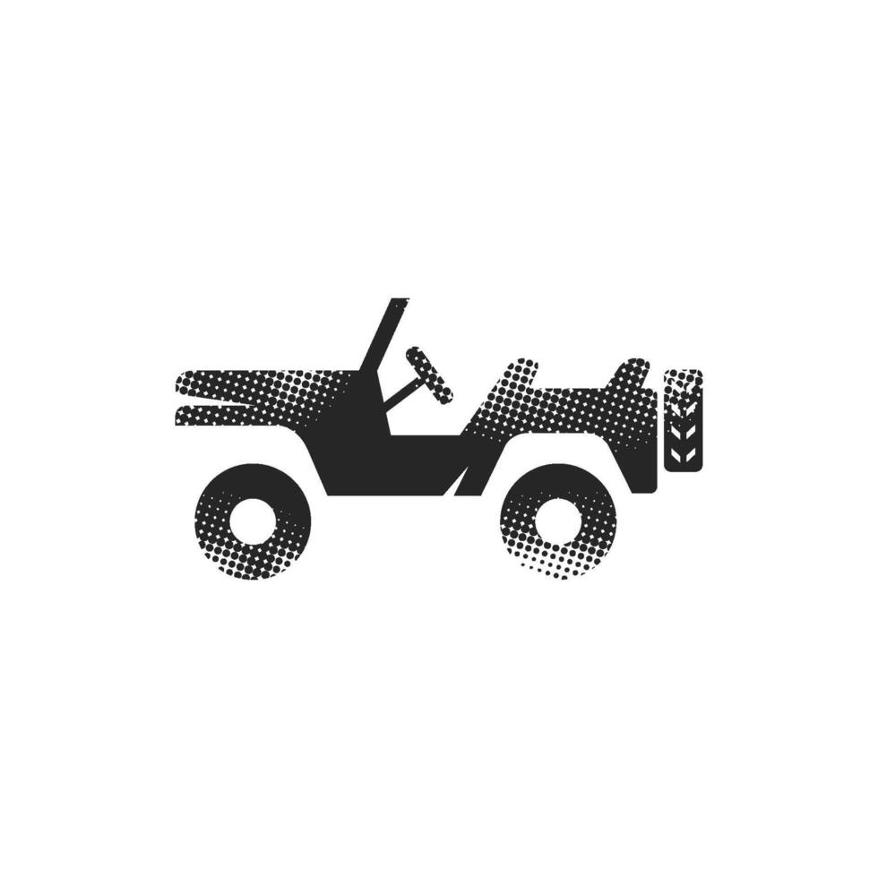 Military vehicle icon in halftone style. Black and white monochrome illustration. vector