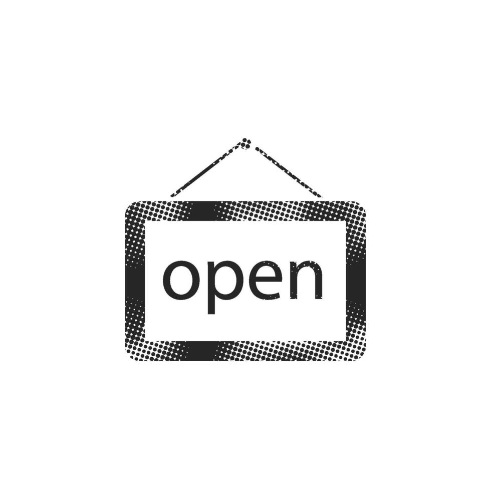 Open sign icon in halftone style. Black and white monochrome illustration. vector