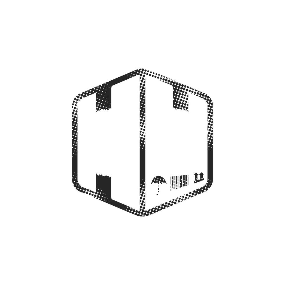 Logistic box icon in halftone style black and white monochrome illustration. vector