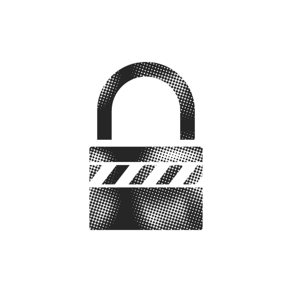 Padlock icon in halftone style. Black and white monochrome vector