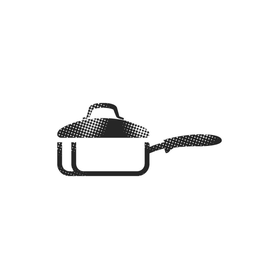 Cooking pan icon in halftone style. Black and white monochrome illustration. vector