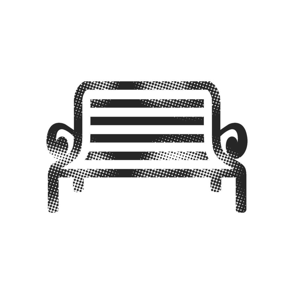 Park bench icon in halftone style. Black and white monochrome illustration. vector
