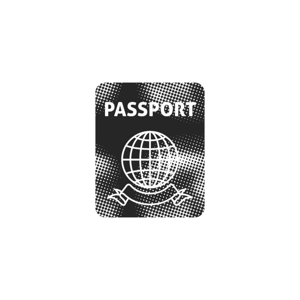 Passport icon in halftone style. Black and white monochrome illustration. vector
