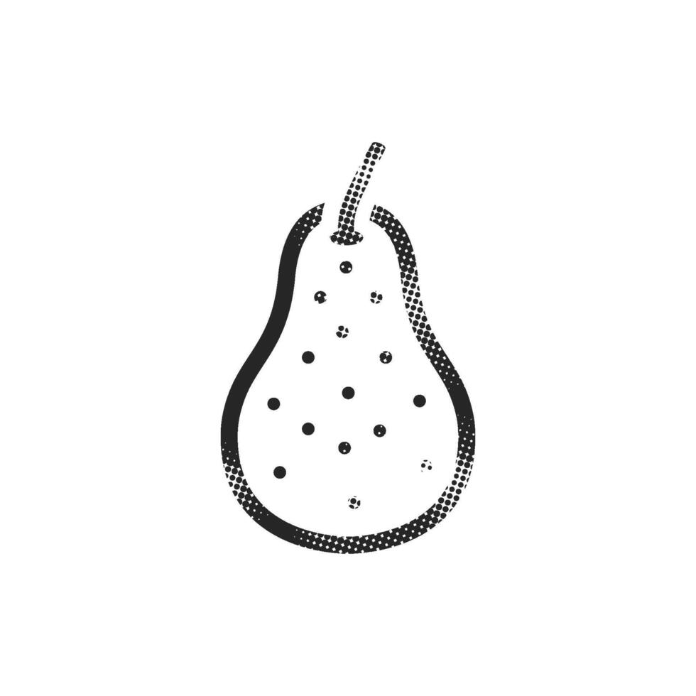 Pear icon in halftone style black and white monochrome illustration. vector