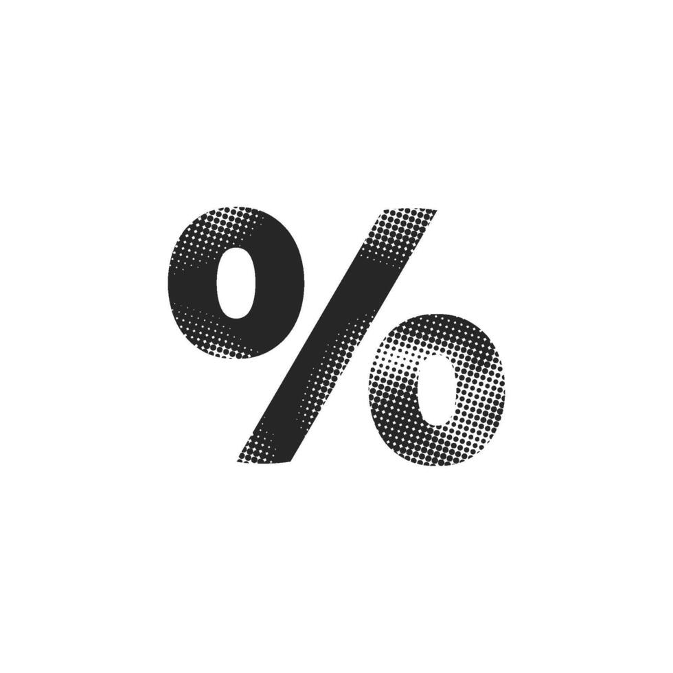 Percent symbol icon in halftone style. Black and white monochrome illustration. vector