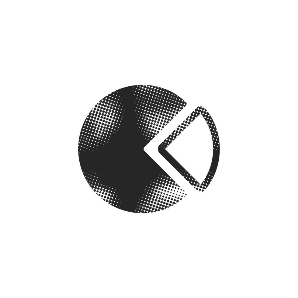 Pie chart icon in halftone style. Black and white illustration. vector
