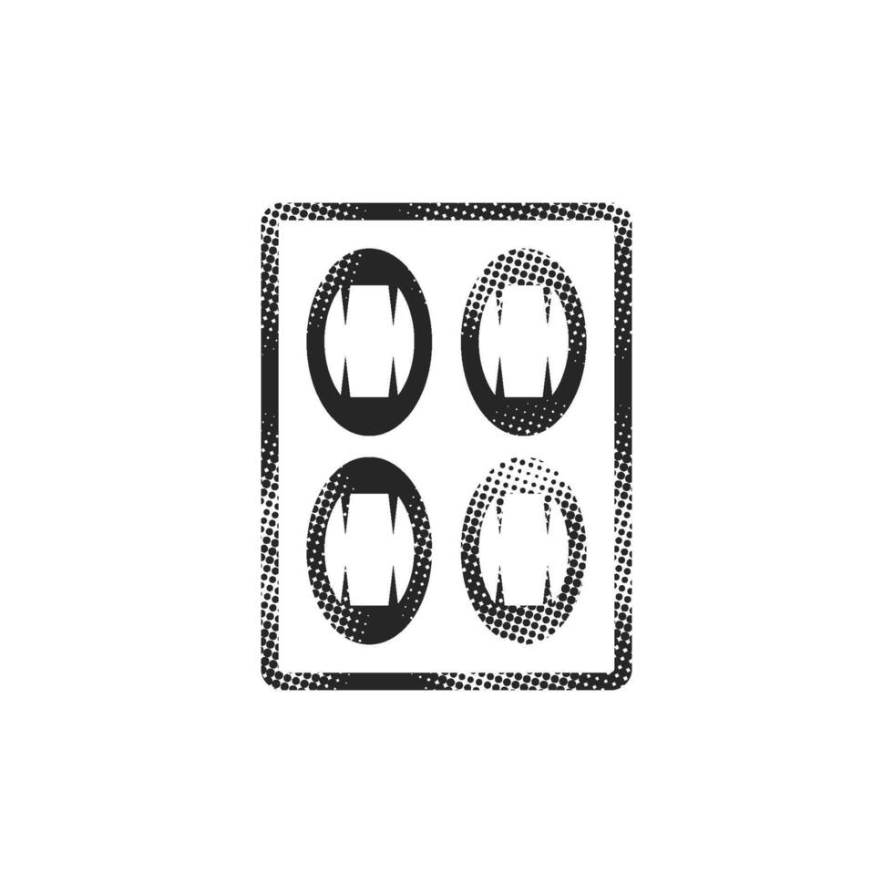 Pills icon in halftone style. Black and white monochrome vector