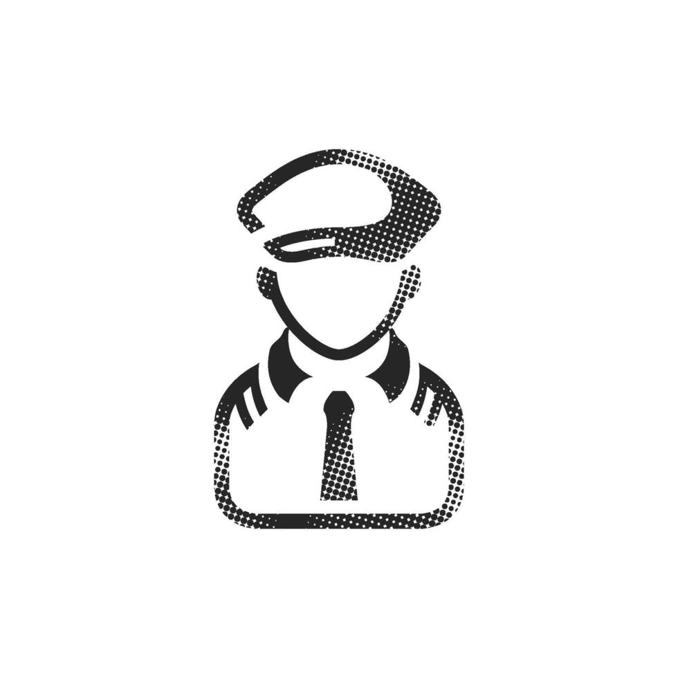 Pilot avatar icon in halftone style. Black and white monochrome illustration. vector