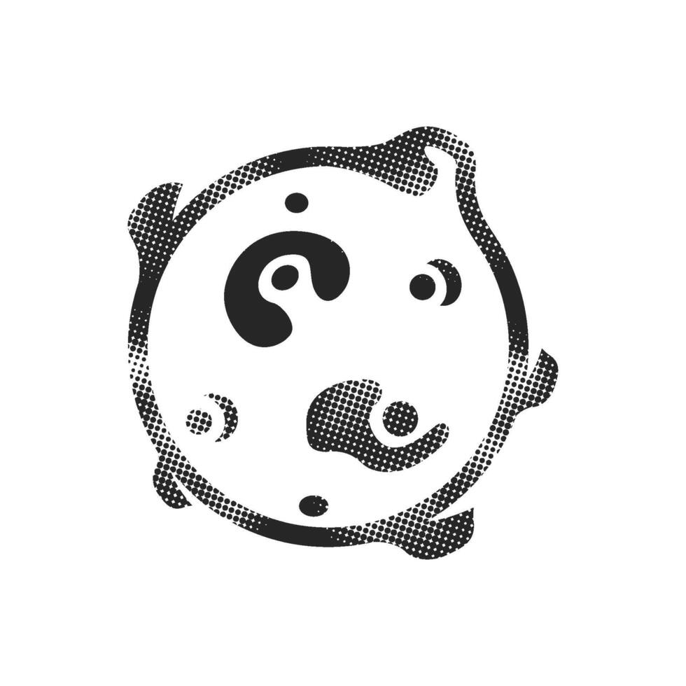 Planet icon in halftone style. Black and white monochrome illustration. vector