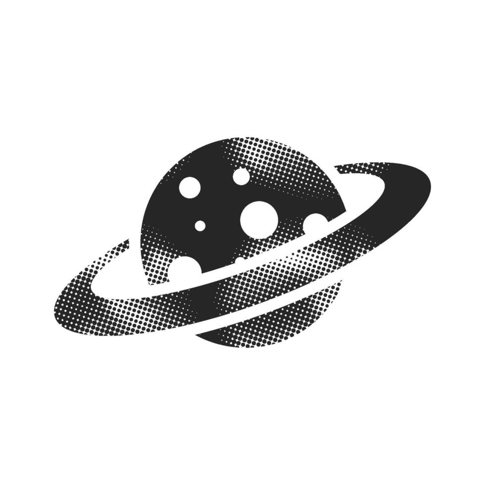 Planet Saturn icon in halftone style. Black and white monochrome illustration. vector