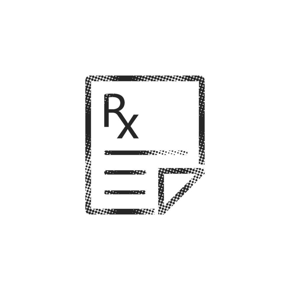 Medical prescription icon in halftone style. Black and white monochrome illustration. vector