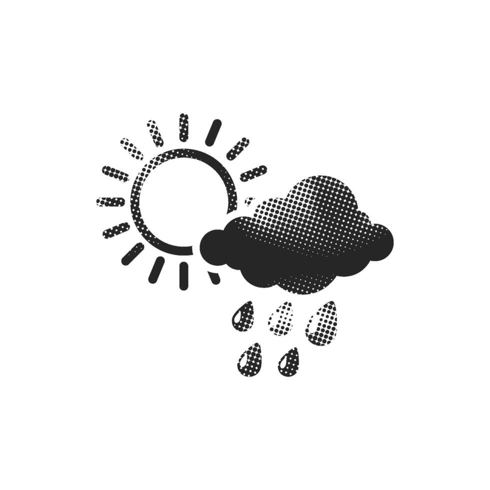 Rain and cloud icon in halftone style. Black and white monochrome illustration. vector