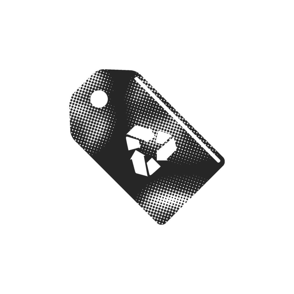 Recycle label icon in halftone style. Black and white monochrome illustration. vector