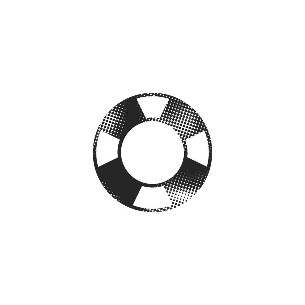 Ring buoy icon in halftone style. Black and white monochrome illustration. vector