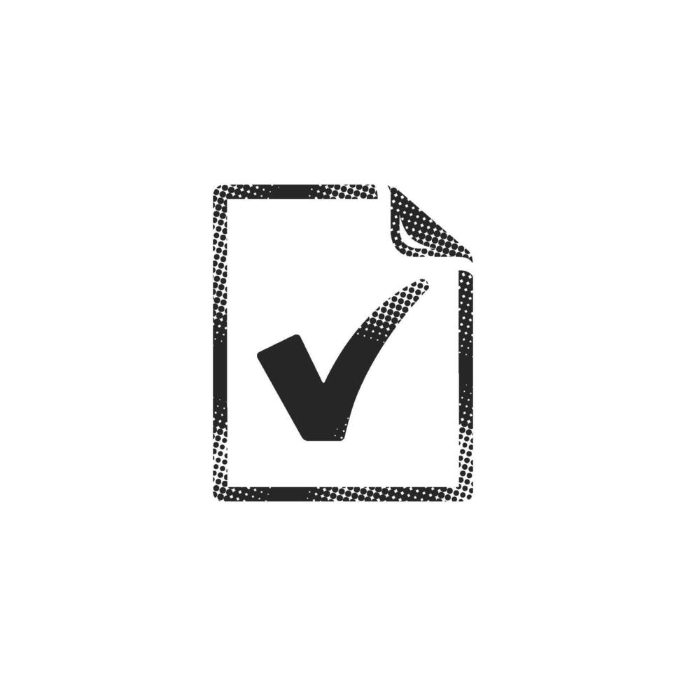 Checkmark icon in halftone style. Black and white monochrome illustration. vector