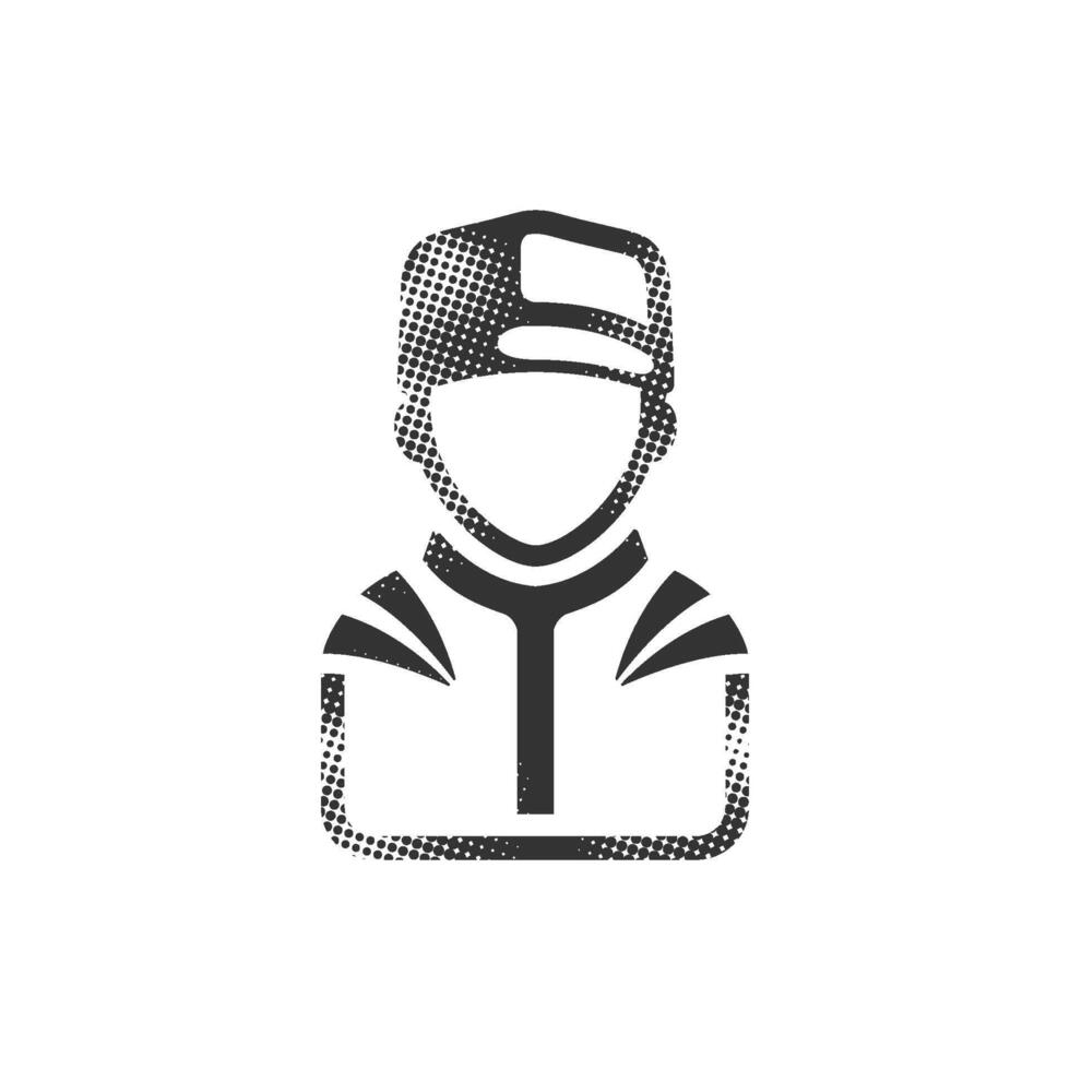 Racer avatar icon in halftone style. Black and white monochrome illustration. vector