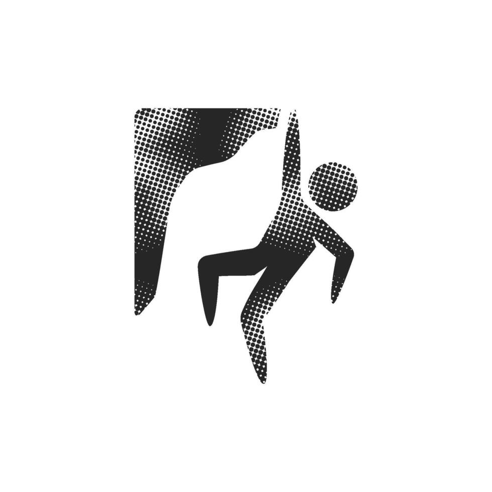 Rock climbing icon in halftone style. Black and white illustration. vector