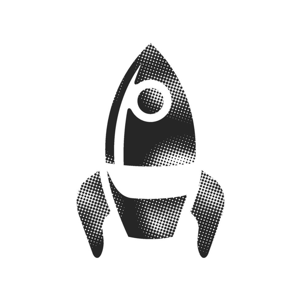Rocket icon in halftone style. Black and white monochrome illustration. vector