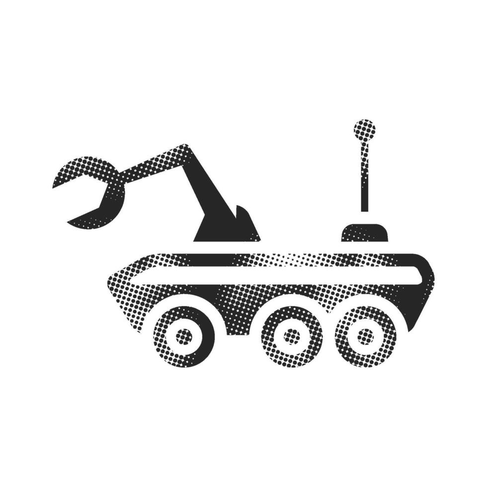Space rover icon in halftone style. Black and white monochrome illustration. vector