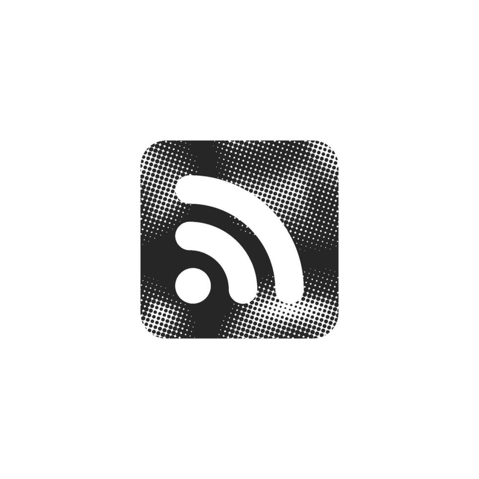 RSS symbol in halftone style. Black and white monochrome illustration. vector