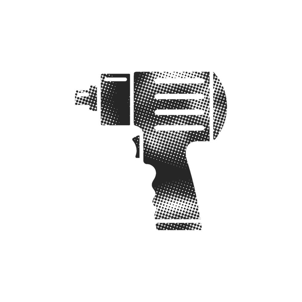 Electric screwdriver icon in halftone style. Black and white monochrome illustration. vector