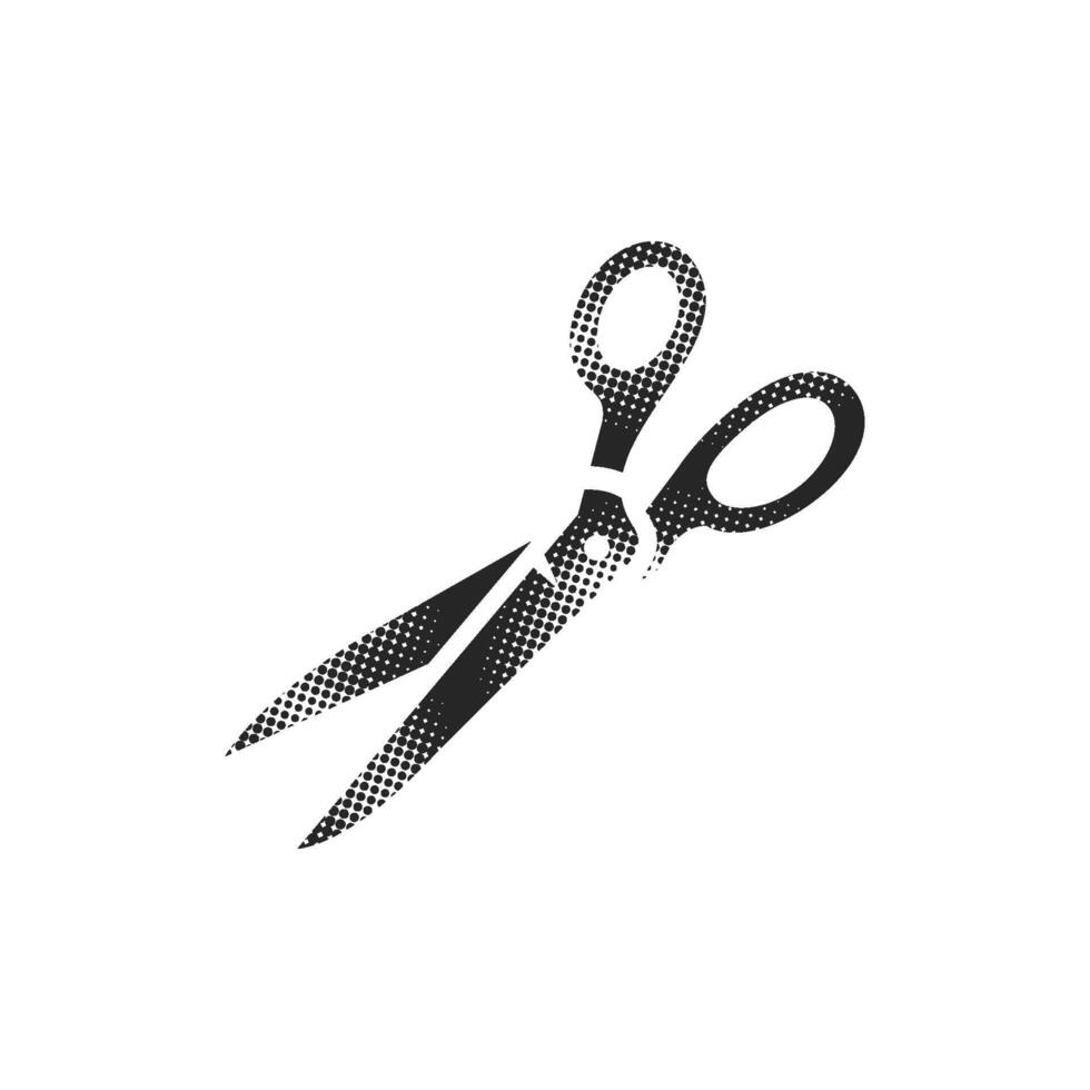 Scissor icon in halftone style. Black and white monochrome illustration. vector